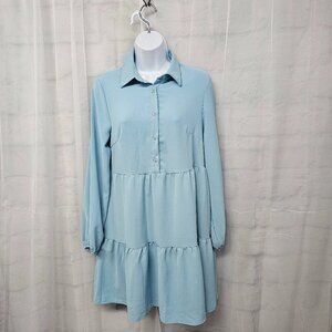 NWT Roylamp Blue Boho Shirt Dress Tiered Minimalist S